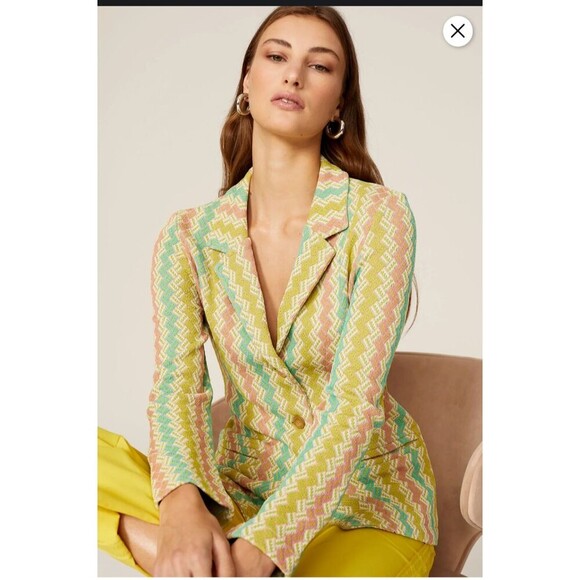 Anthropologie Aldo Martins Women 12 Chevron Blazer Jacket Bamboo Spain Designer - Picture 1 of 16